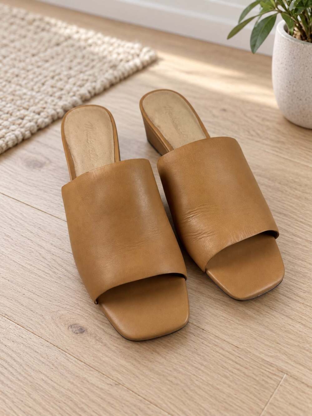 Madewell The Stacey Wedge Mule Tan Leather Square Toe Sandals Women’s 8.5